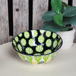 Cerified International Geometric Patterned Ceramic Bowl Green Navy Yellow